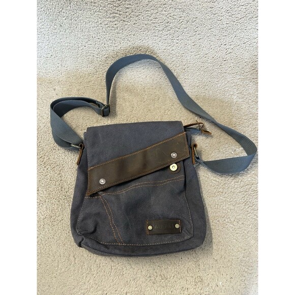 AUGUR Messenger Bag, Canvas With Leather Trim, Adjustable Strap